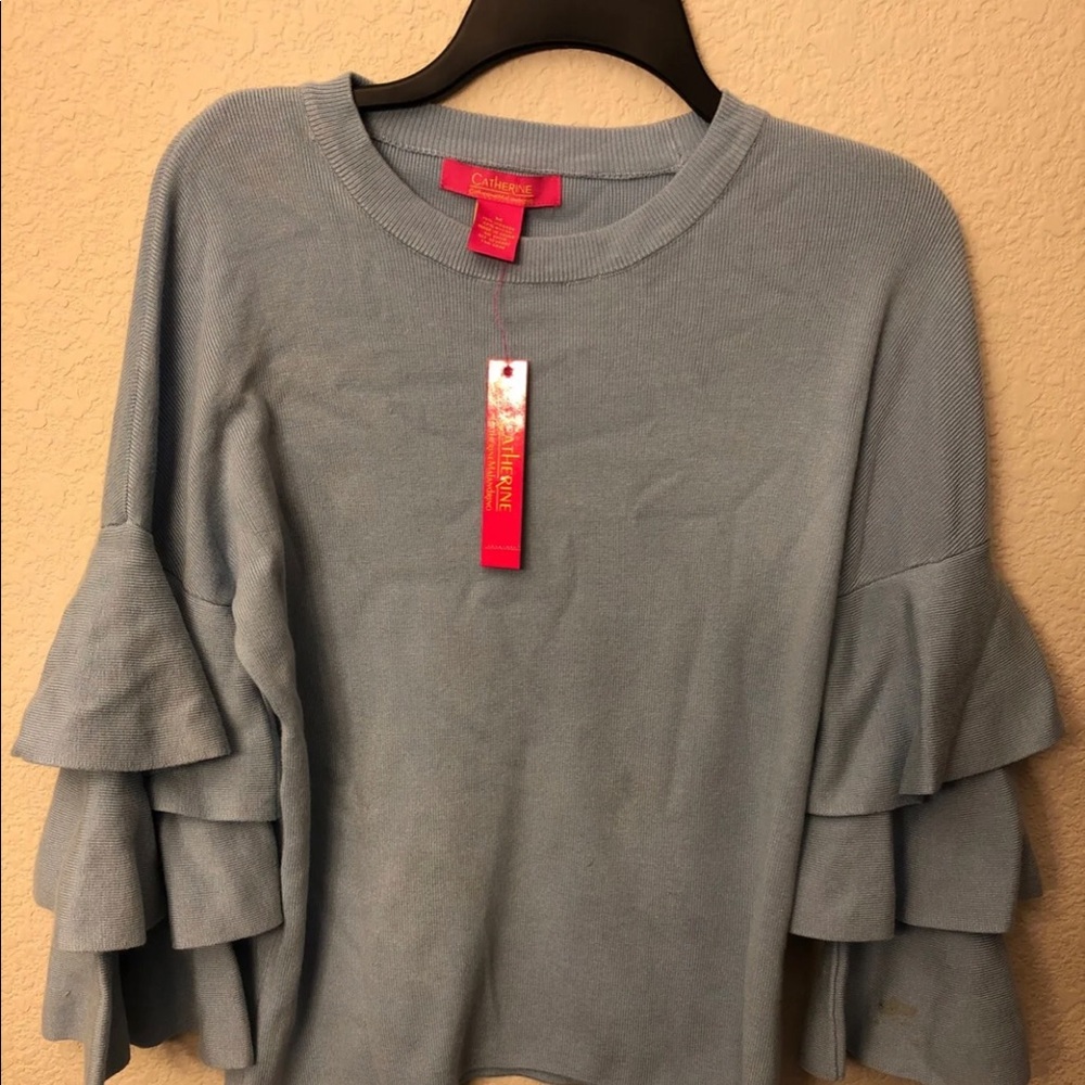 women’s grey long sleeve sweater with ruffles